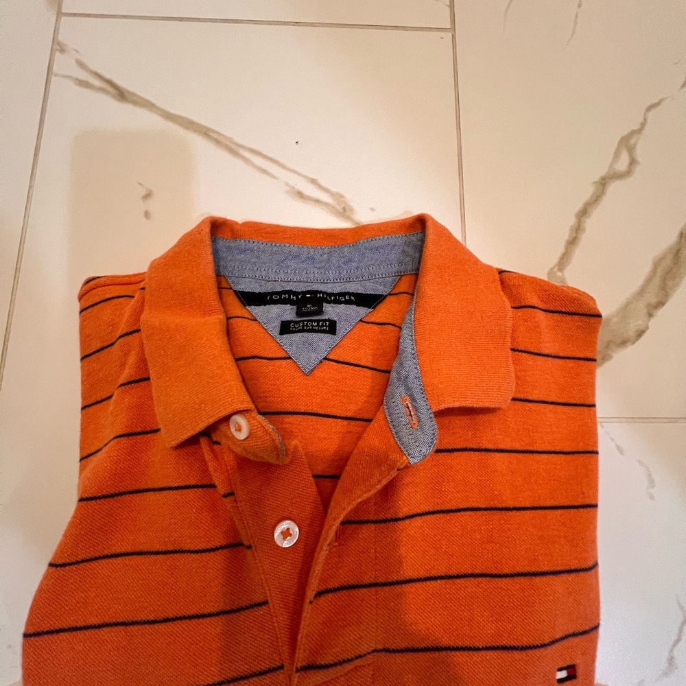 Tommy Hilfiger Orange Polo with Navy Stripes